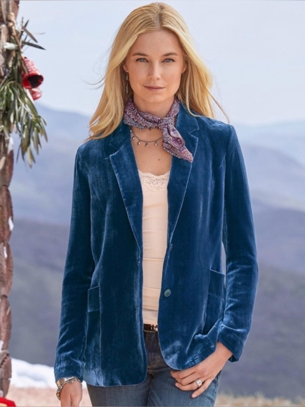 Sundance Taysha Velvet Silk‎ Blue Blazer